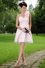 Inexpensive One Shoulder Baby Pink Short Prom Dress Under $100