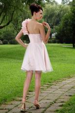 Inexpensive One Shoulder Baby Pink Short Prom Dress Under $100