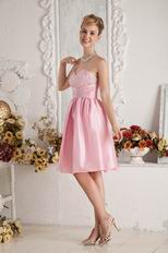 Sexy Sweetheart Short Pink Taffeta Prom Dress With Beading