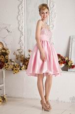 Sexy Sweetheart Short Pink Taffeta Prom Dress With Beading