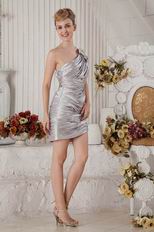 Sexy One Shoulder Neck Silver Elestic Woven Satin Short Evening Dress