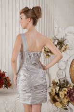 Sexy One Shoulder Neck Silver Elestic Woven Satin Short Evening Dress