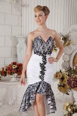 V-Shaped Mermaid Asymmetrical Skirt White Lace Short Prom Dress