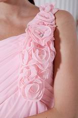 Lovely One Shoulder Rosette Strap Pink Prom Party Short Dress