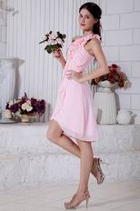 Lovely One Shoulder Rosette Strap Pink Prom Party Short Dress