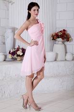 Lovely One Shoulder Rosette Strap Pink Prom Party Short Dress