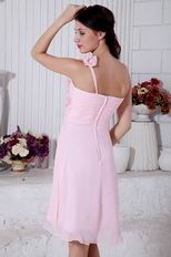 Lovely One Shoulder Rosette Strap Pink Prom Party Short Dress