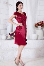 Super Hot V Neckline Wine Red Prom Dress With Ruffled Drap