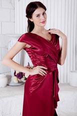 Super Hot V Neckline Wine Red Prom Dress With Ruffled Drap