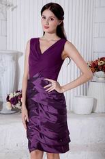 Elegant V-Neck Cascade Layers Skirt Grape Purple Short Prom Dress