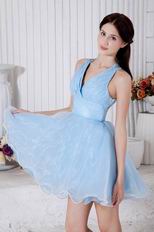 Discount V-Neck Cross Back A-line Baby Blue Short Prom Dress