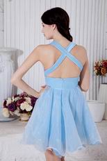 Discount V-Neck Cross Back A-line Baby Blue Short Prom Dress
