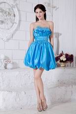 Pretty Beaded Azure Blue Puffy Skirt Short Prom Dress