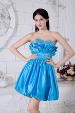 Pretty Beaded Azure Blue Puffy Skirt Short Prom Dress