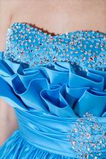 Pretty Beaded Azure Blue Puffy Skirt Short Prom Dress