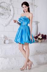 Pretty Beaded Azure Blue Puffy Skirt Short Prom Dress