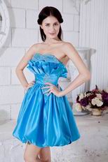 Pretty Beaded Azure Blue Puffy Skirt Short Prom Dress