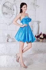 Pretty Beaded Azure Blue Puffy Skirt Short Prom Dress