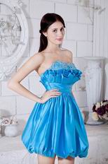 Pretty Beaded Azure Blue Puffy Skirt Short Prom Dress