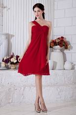 Simple One Shoulder Wine Red Knee Length Short Prom Dress