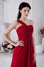 Simple One Shoulder Wine Red Knee Length Short Prom Dress