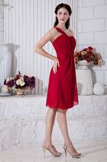 Simple One Shoulder Wine Red Knee Length Short Prom Dress