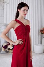 Simple One Shoulder Wine Red Knee Length Short Prom Dress