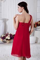 Simple One Shoulder Wine Red Knee Length Short Prom Dress