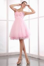 Spaghetti Straps Sweetheart Neck Pink Short Prom Dress With Beading