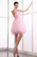 Spaghetti Straps Sweetheart Neck Pink Short Prom Dress With Beading