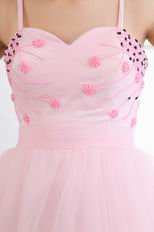 Spaghetti Straps Sweetheart Neck Pink Short Prom Dress With Beading