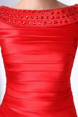 Scoop Beaded Neckline Cascade Skirt Scarlet Mini Prom Dress