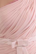 Unique Single Half Sleeves Bisque Pink Chiffon Short Prom Dress