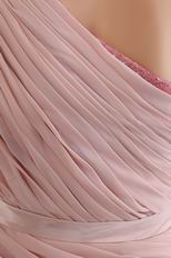 Unique Single Half Sleeves Bisque Pink Chiffon Short Prom Dress