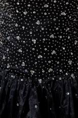 Sexy Spaghetti Straps Black Organza Short Prom Dress With Beading
