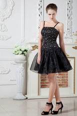 Sexy Spaghetti Straps Black Organza Short Prom Dress With Beading