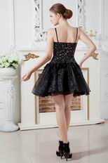 Sexy Spaghetti Straps Black Organza Short Prom Dress With Beading