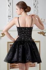 Sexy Spaghetti Straps Black Organza Short Prom Dress With Beading