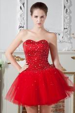 Lovely Sweetheart Dark Red Net Short Party Dress With Beading