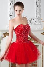 Lovely Sweetheart Dark Red Net Short Party Dress With Beading