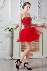 Lovely Sweetheart Dark Red Net Short Party Dress With Beading