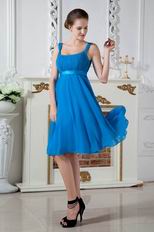 Noble Square A-line Skirt Azure Blue Short Prom Dress By Chiffon