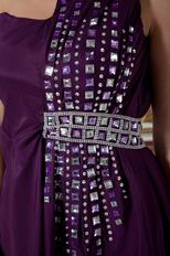 Unique Halter Colored Crystals Grape Purple Chiffon Short Evening Dress