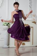 Unique Halter Colored Crystals Grape Purple Chiffon Short Evening Dress