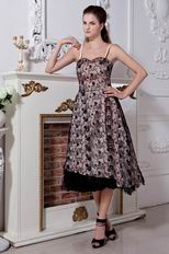 Spaghetti Straps Black Lace Tea Length Skirt Evening Dress 2014