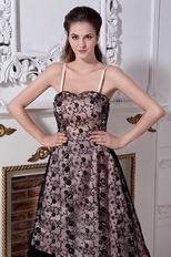 Spaghetti Straps Black Lace Tea Length Skirt Evening Dress 2014