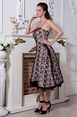 Spaghetti Straps Black Lace Tea Length Skirt Evening Dress 2014