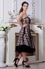 Spaghetti Straps Black Lace Tea Length Skirt Evening Dress 2014