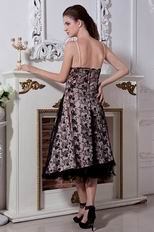 Spaghetti Straps Black Lace Tea Length Skirt Evening Dress 2014
