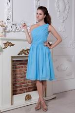 One Shoulder Auqa Blue Chiffon Short Prom Dress New Products